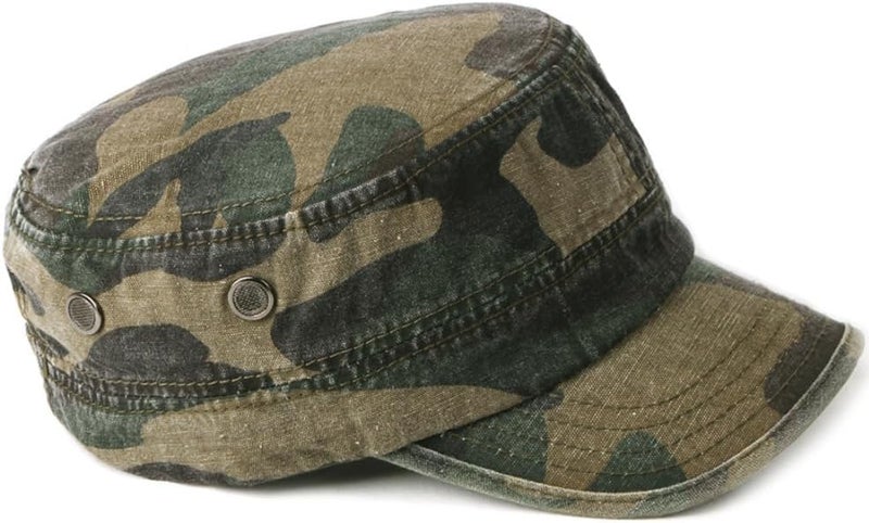 FASHIXD Military Flat Top Cap, Washed Cotton Vintage Adjustable Cadet Army Camo Hat, Outdoor Camping Baseball Cap for Men Women - Image 4
